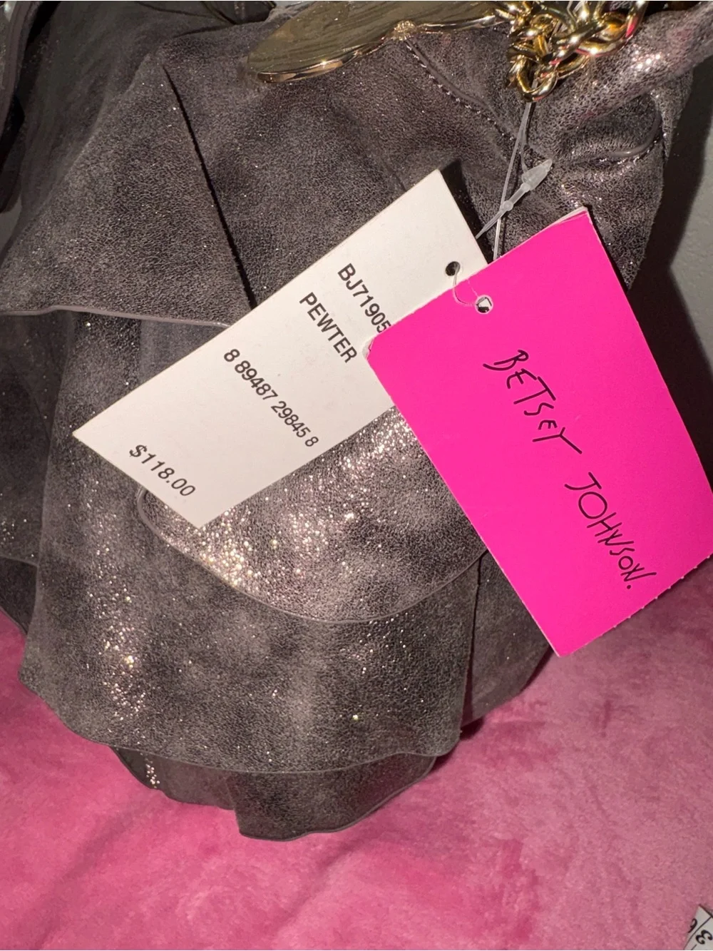 Betsey Johnson Metallic Hobo with Pearl-Embellished Strap